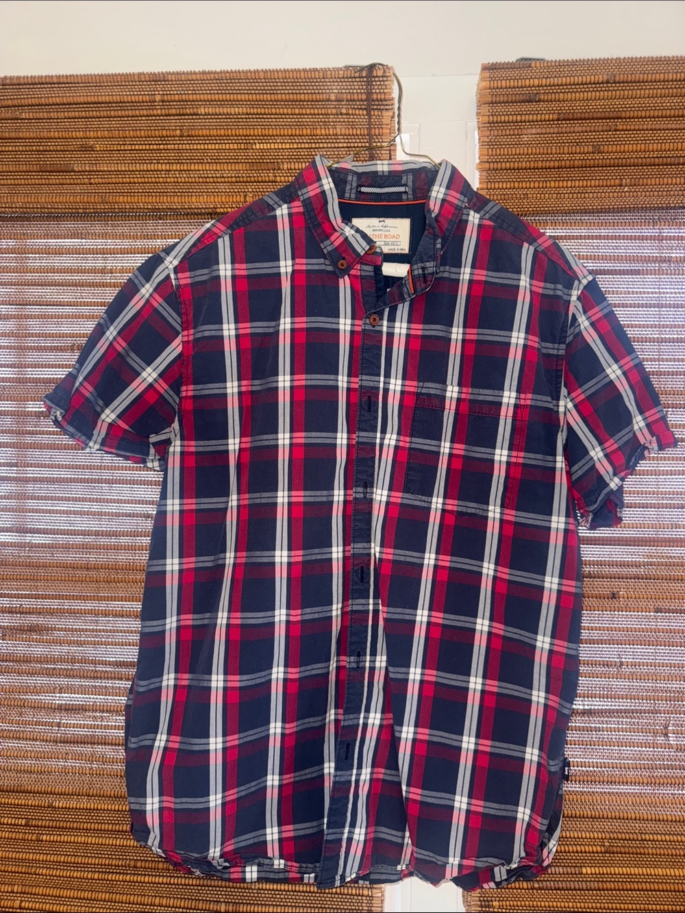 On The Road Navy and Red Plaid Short-Sleeve Button-Down Shirt